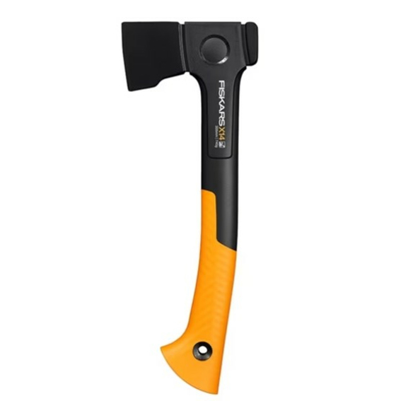 Fiskars - X14 - Einzelne Axt mit 25 Jahren Garantie, Tasche, 355 mm Länge, 130 mm Klinge, 750 g, Gummierter Griff, Schwarz/Orange